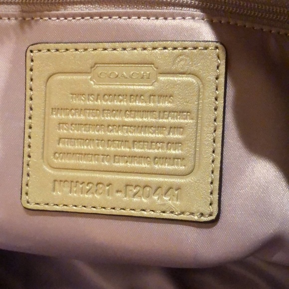 Coach Poppy Metallic Gold Champagne Leather Large Tote Bag Purse #H1281-F20441 - Picture 6 of 15